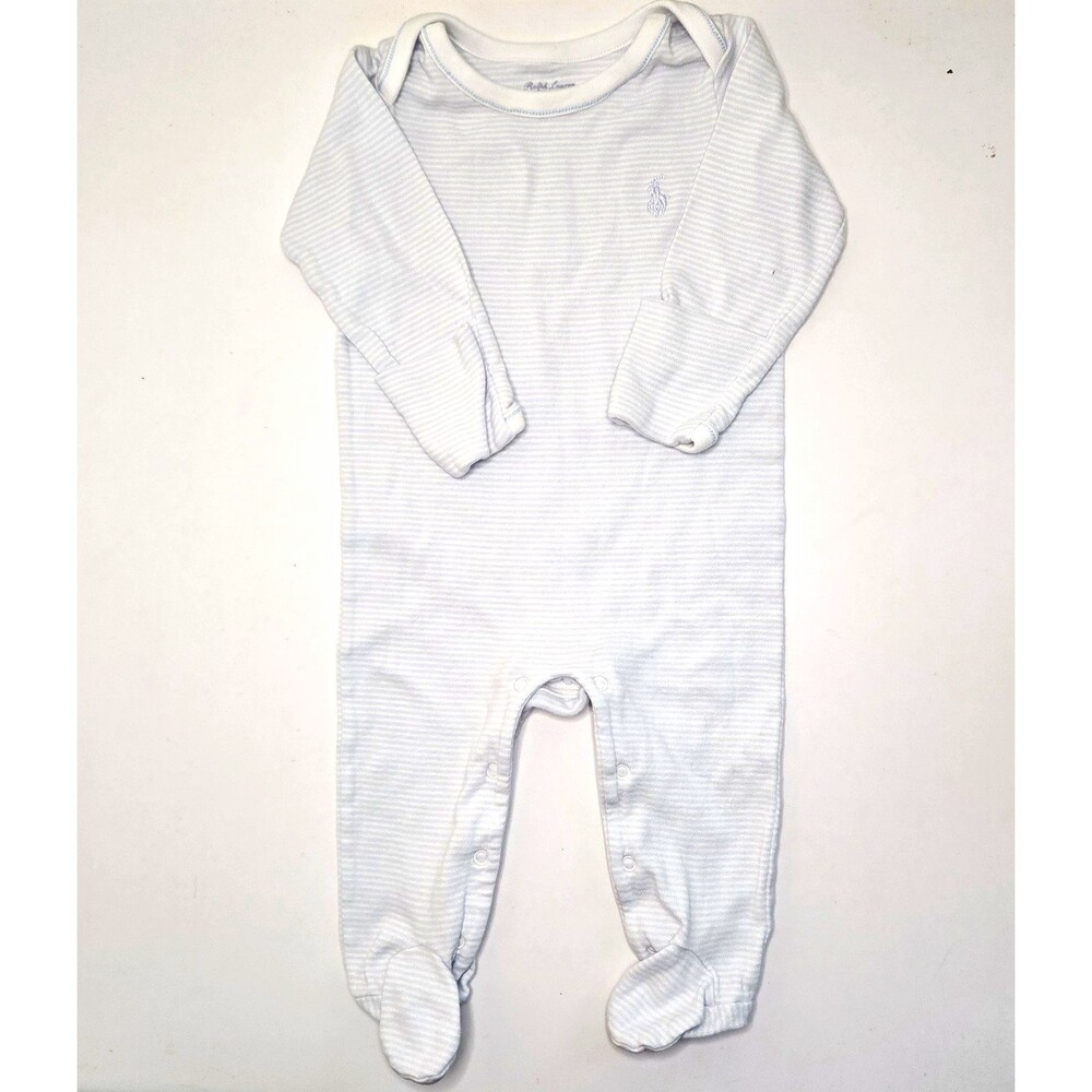 Ralph Lauren Footed Striped Sleeper Long Sleeve Snap Cotton Knit 6-9M